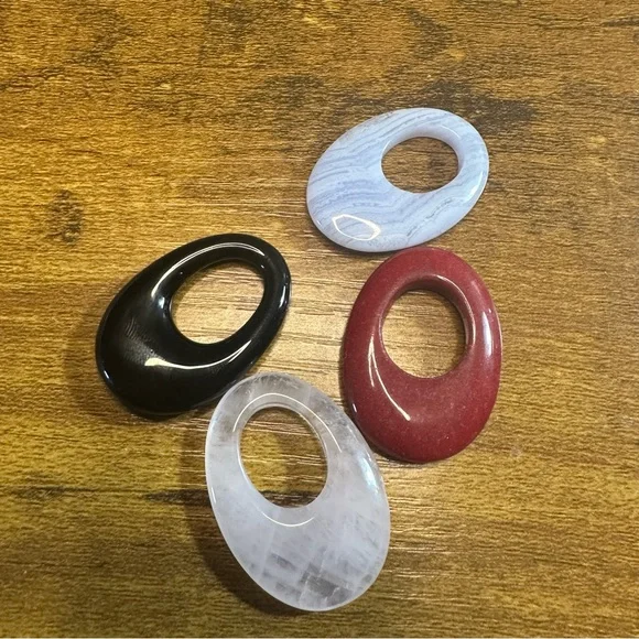 Natural Stone Oval Donut Beads Set  of 4 - Picture 5 of 5